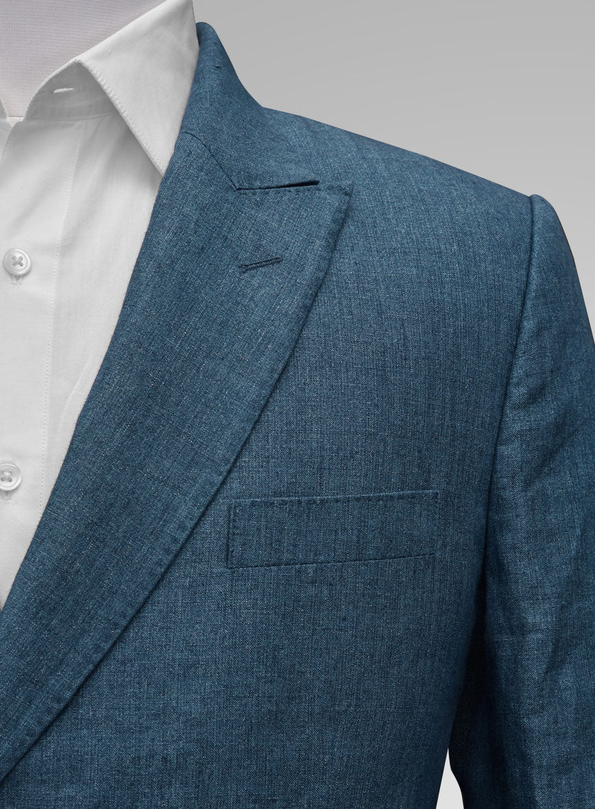 Indigo Blue Linen Double Breasted Suit - Golden Buttons - Image 4