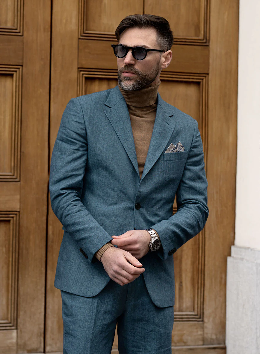 Indigo Blue Linen Suit - Image 4