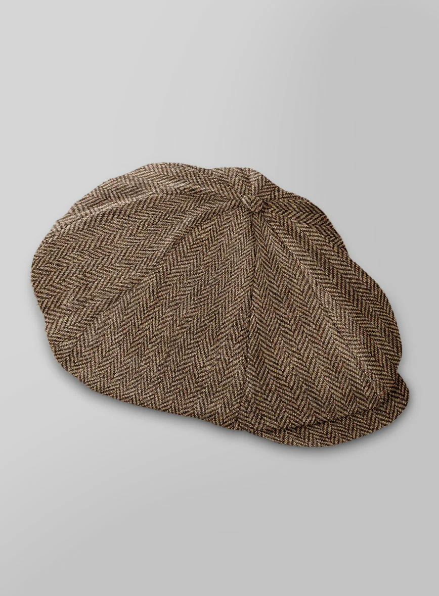 Irish Brown Herringbone Tweed Newsboy Cap - Image 3