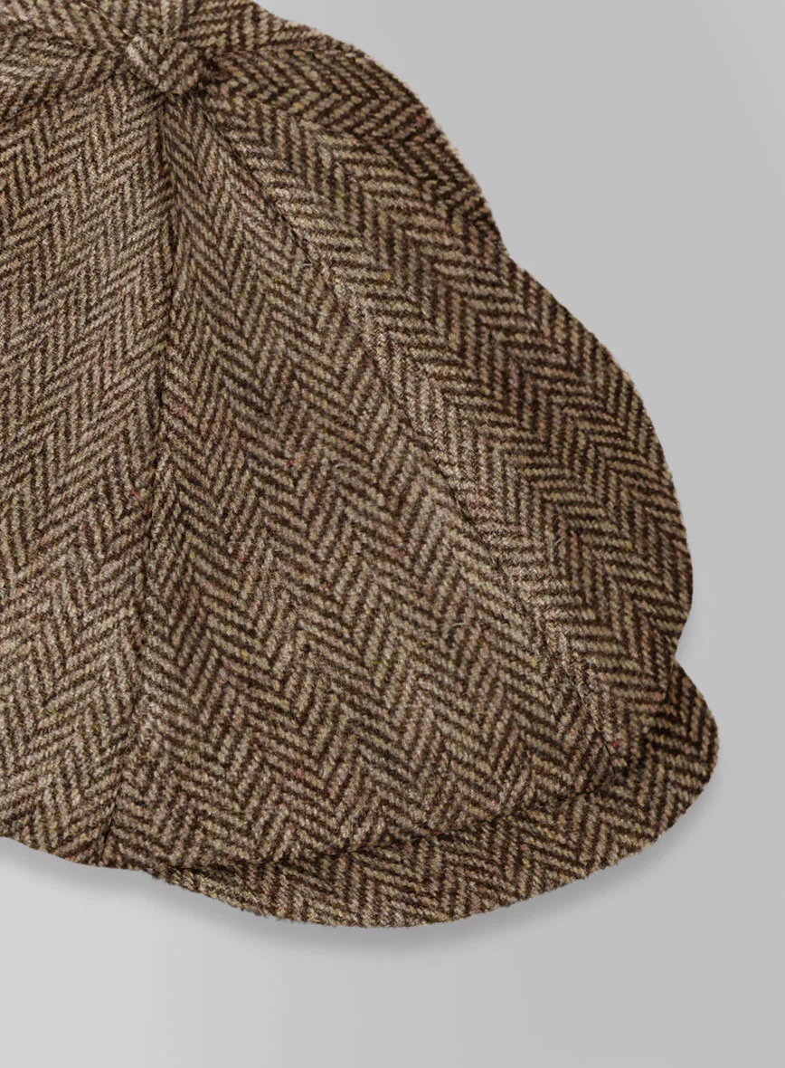 Irish Brown Herringbone Tweed Newsboy Cap - Image 4