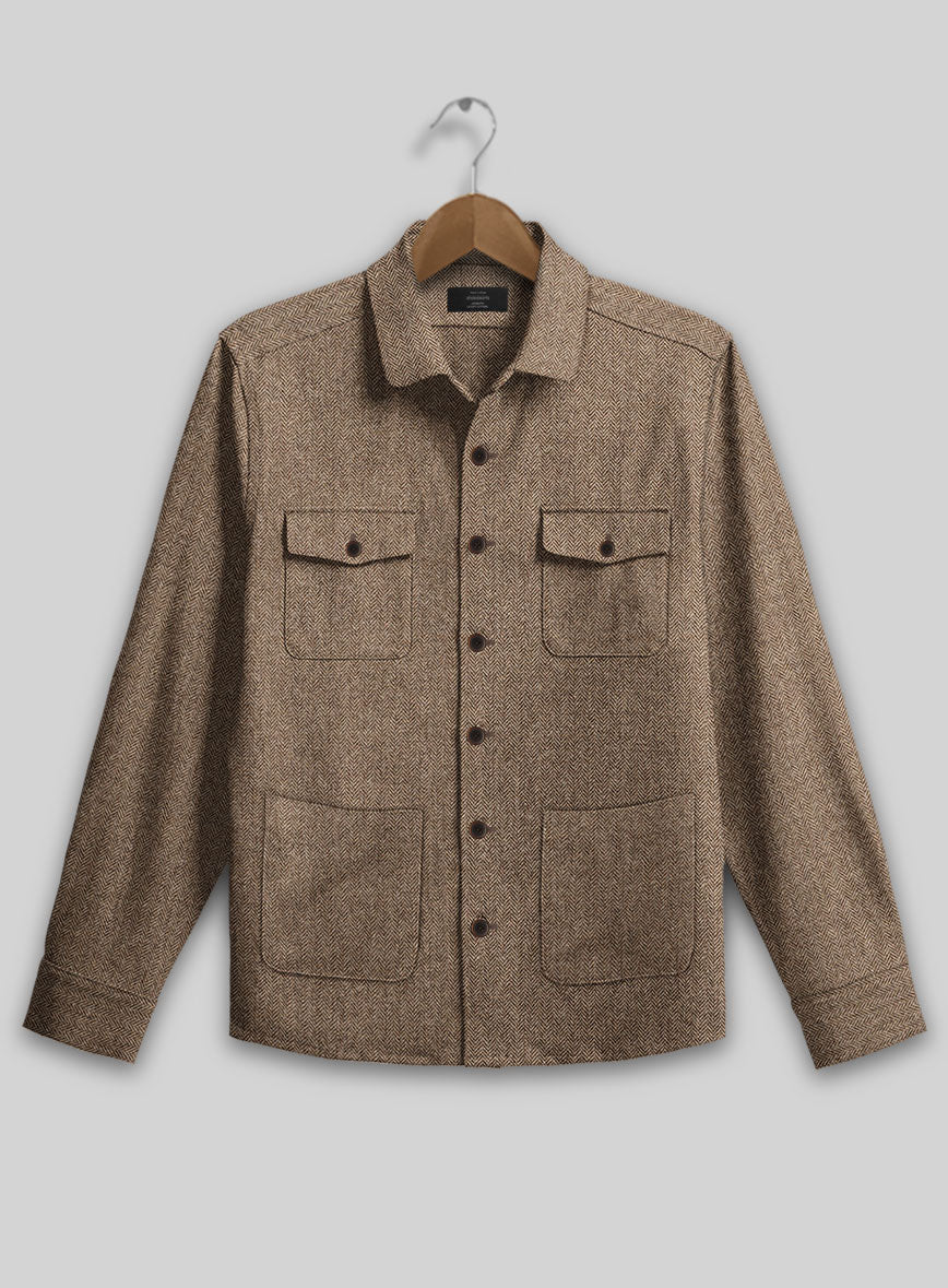 Irish Brown Herringbone Tweed Overshirt - Image 2