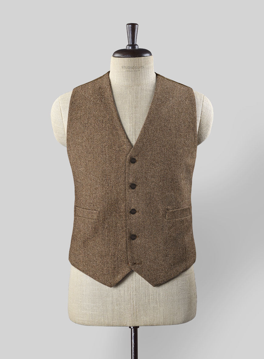 Irish Brown Herringbone Tweed Waist Coat - Image 3