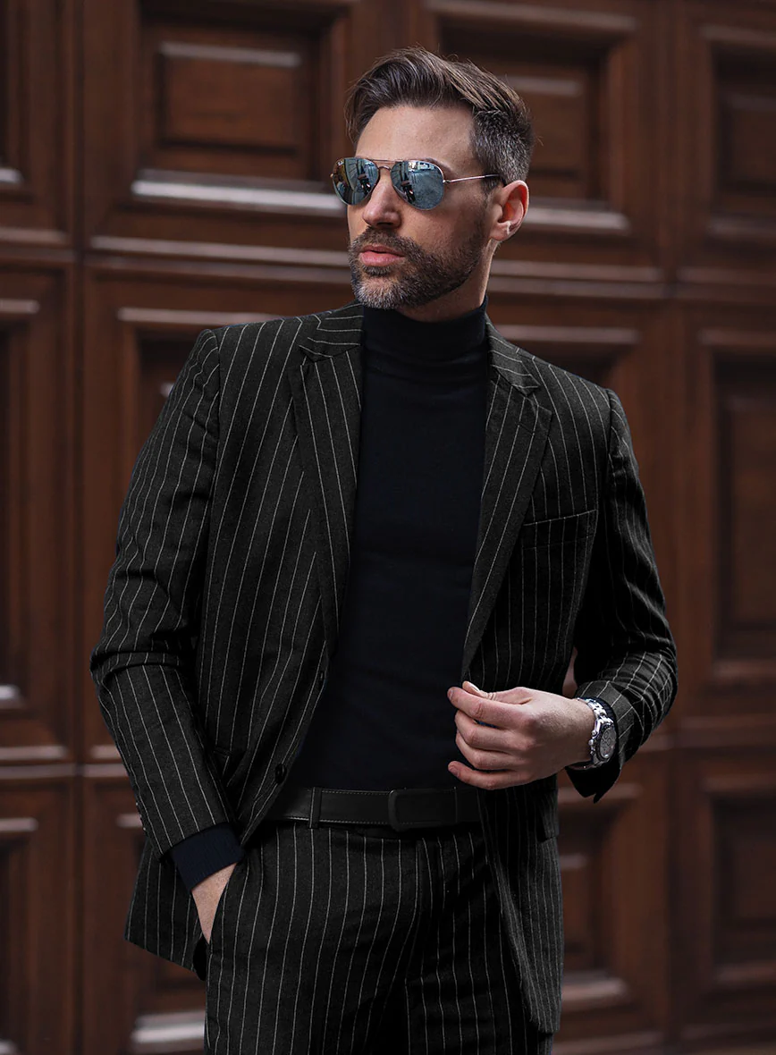 Italian Afito Black Chalkstripe Flannel Jacket - Image 2