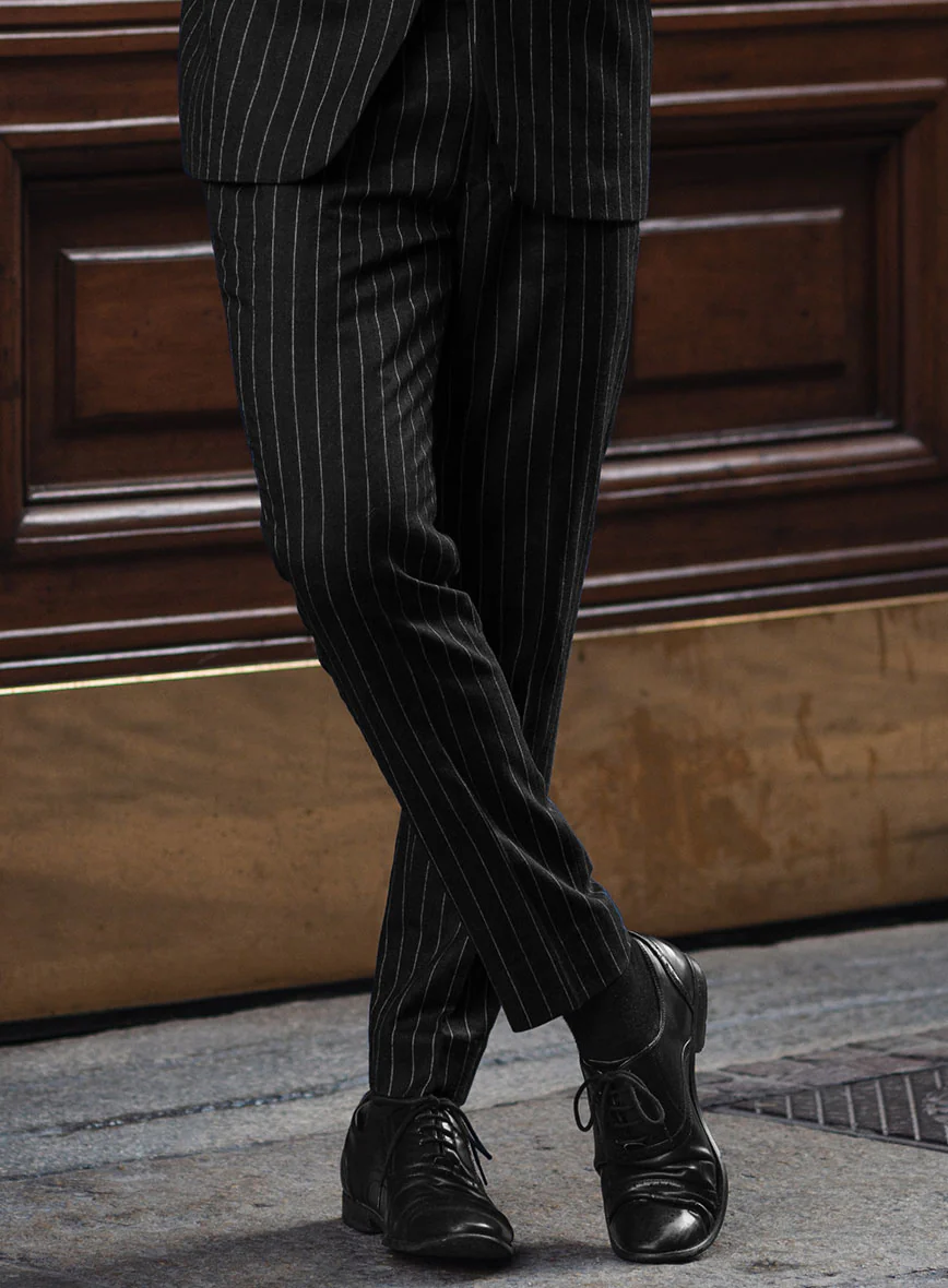 Italian Afito Black Chalkstripe Flannel Pants - Image 2