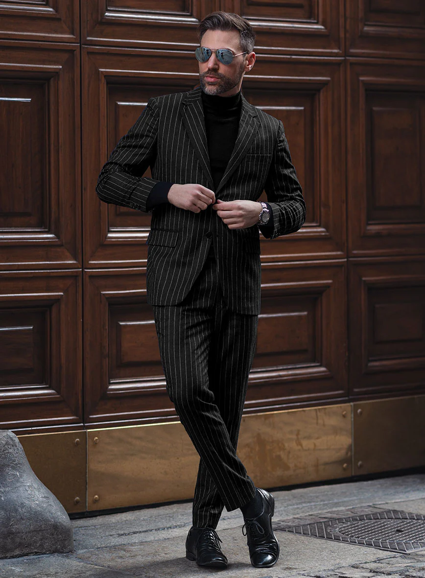 Italian Afito Black Chalkstripe Flannel Suit - Image 2