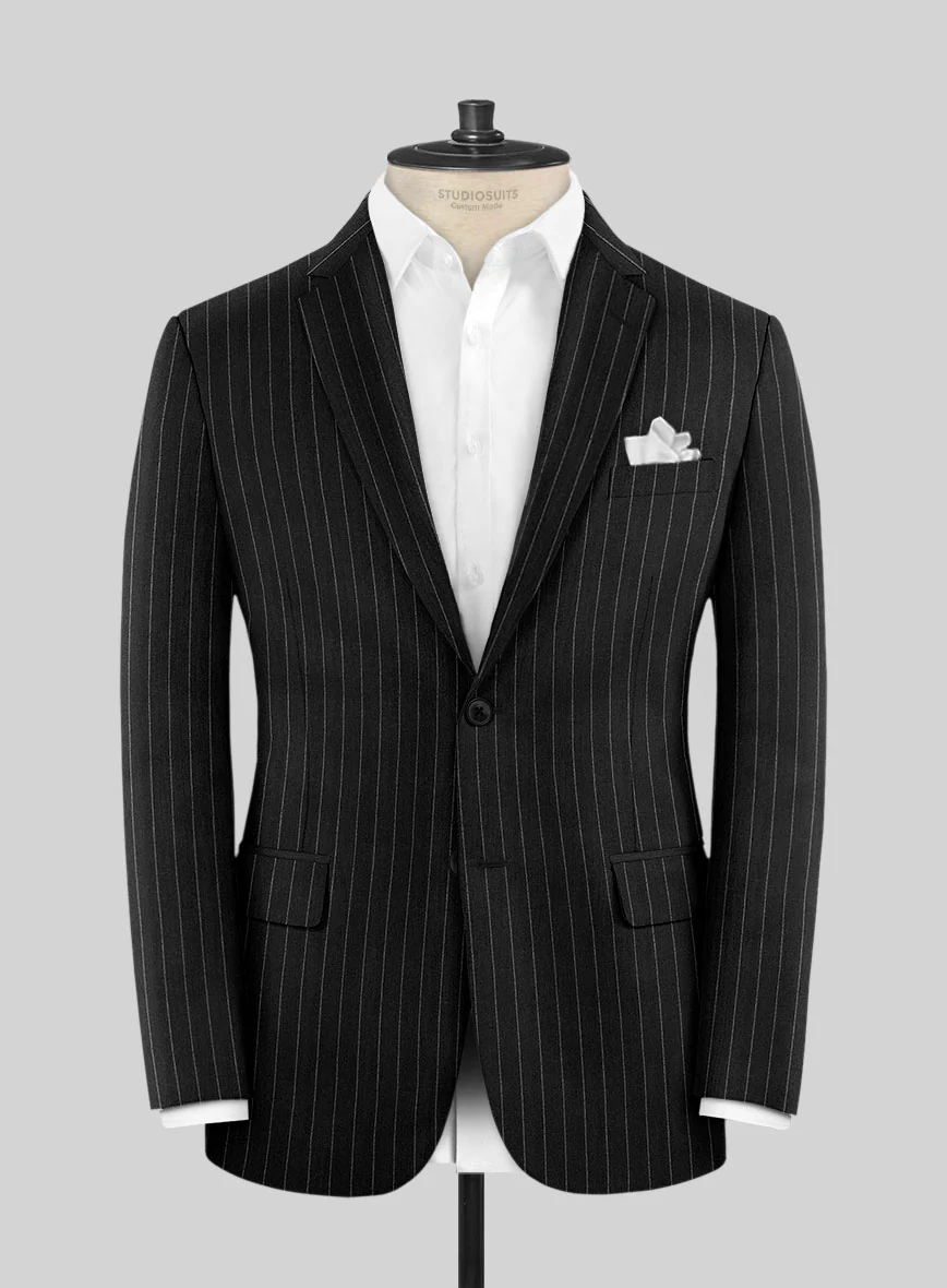 Italian Afito Black Chalkstripe Flannel Suit - Image 3