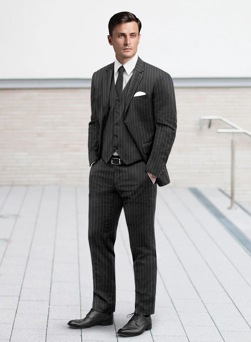 Italian Afito Dark Gray Chalkstripe Flannel Suit - Image 2