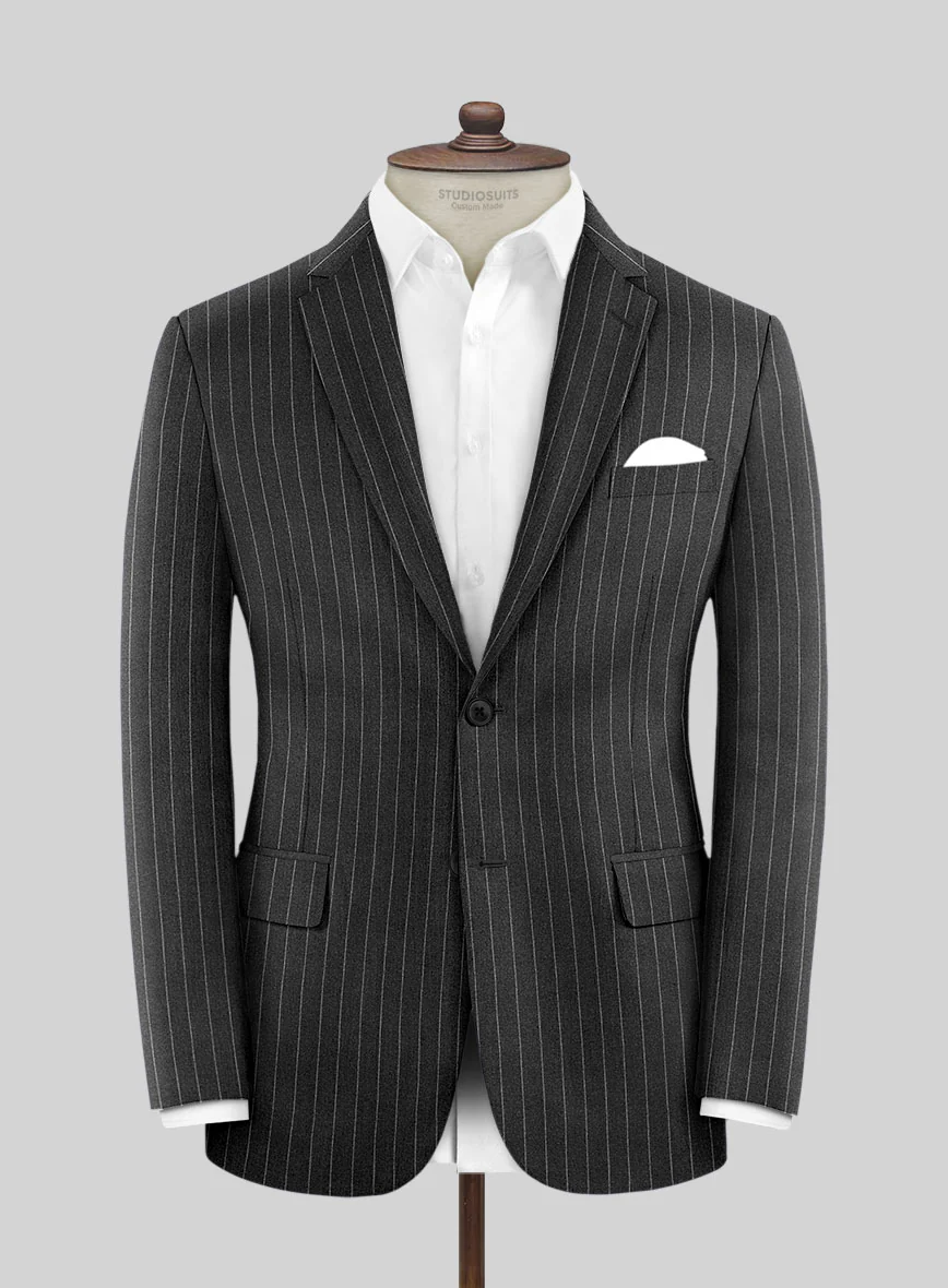 Italian Afito Dark Gray Chalkstripe Flannel Suit - Image 3