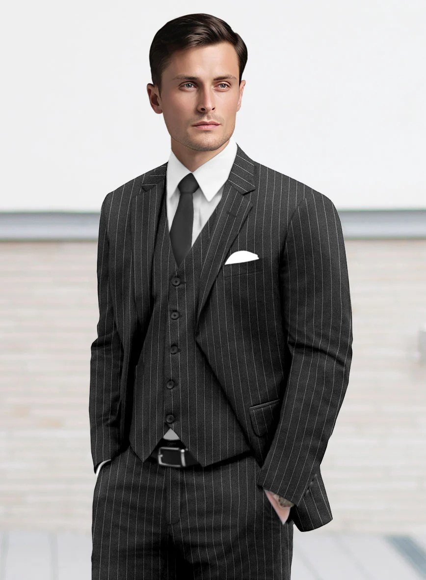 Italian Afito Dark Gray Chalkstripe Flannel Suit - Image 4