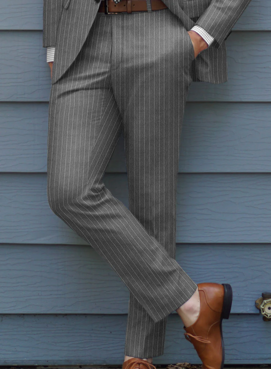 Italian Afito Gray Chalkstripe Flannel Pants - Image 2