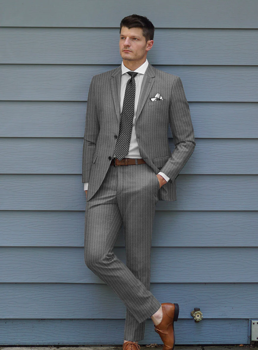 Italian Afito Gray Chalkstripe Flannel Suit - Image 2