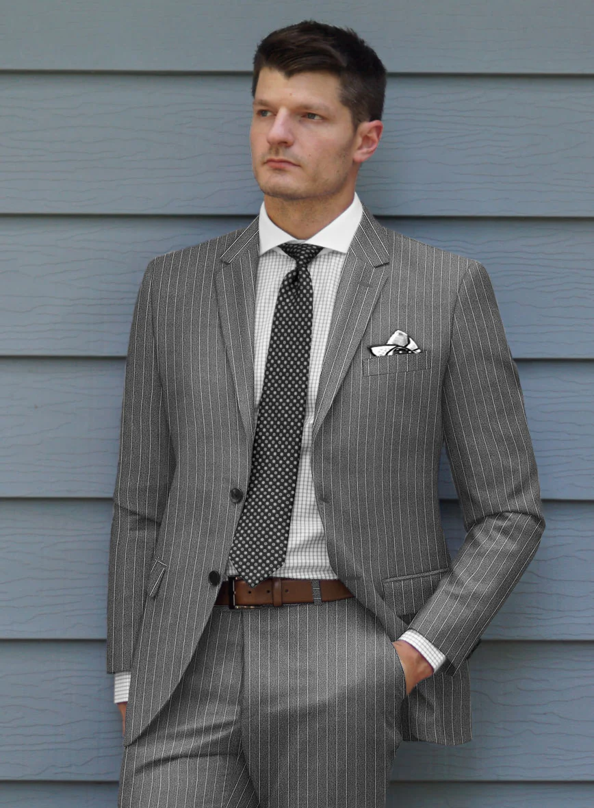 Italian Afito Gray Chalkstripe Flannel Suit - Image 4