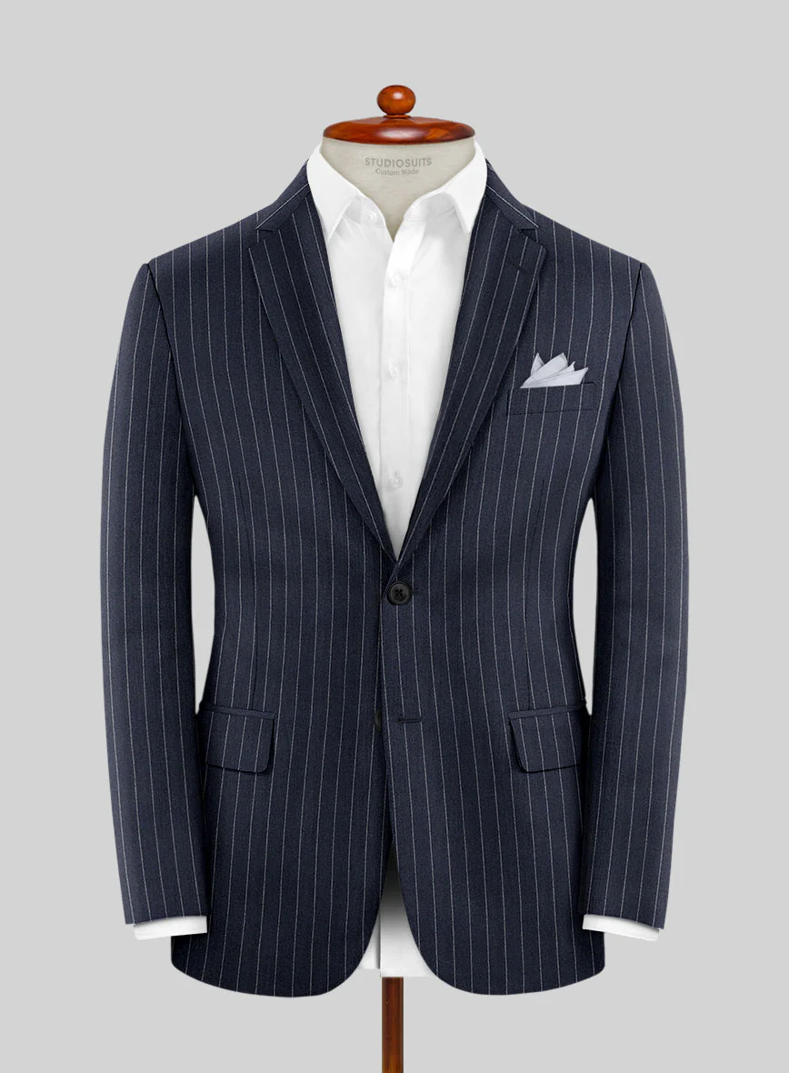 Italian Afito Indigo Blue Chalkstripe Flannel Jacket - Image 2