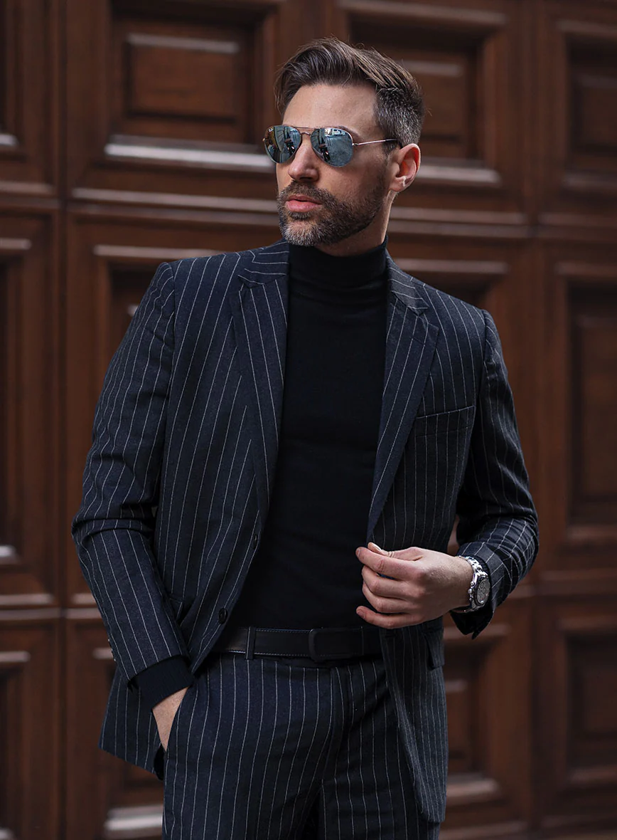 Italian Afito Indigo Blue Chalkstripe Flannel Suit - Image 2