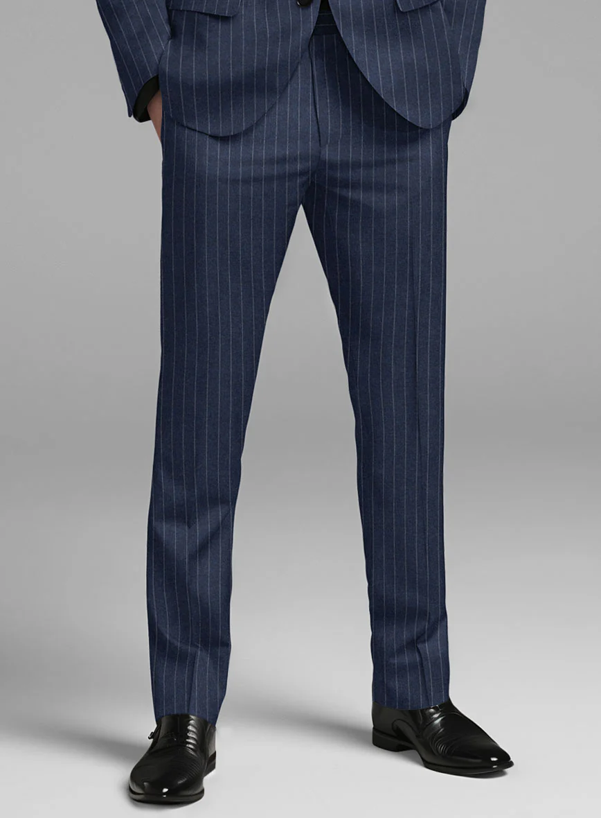 Italian Afito Royal Blue Chalkstripe Flannel Pants - Image 2