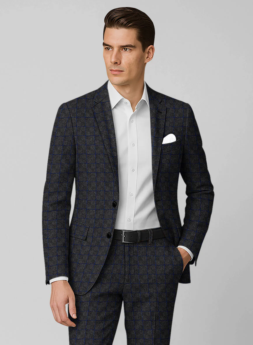 Italian Ashen Blue Check Tweed Suit - Image 3