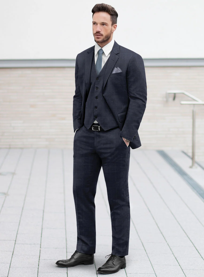 Italian Balca Blue Windowpane Flannel Suit - Image 2
