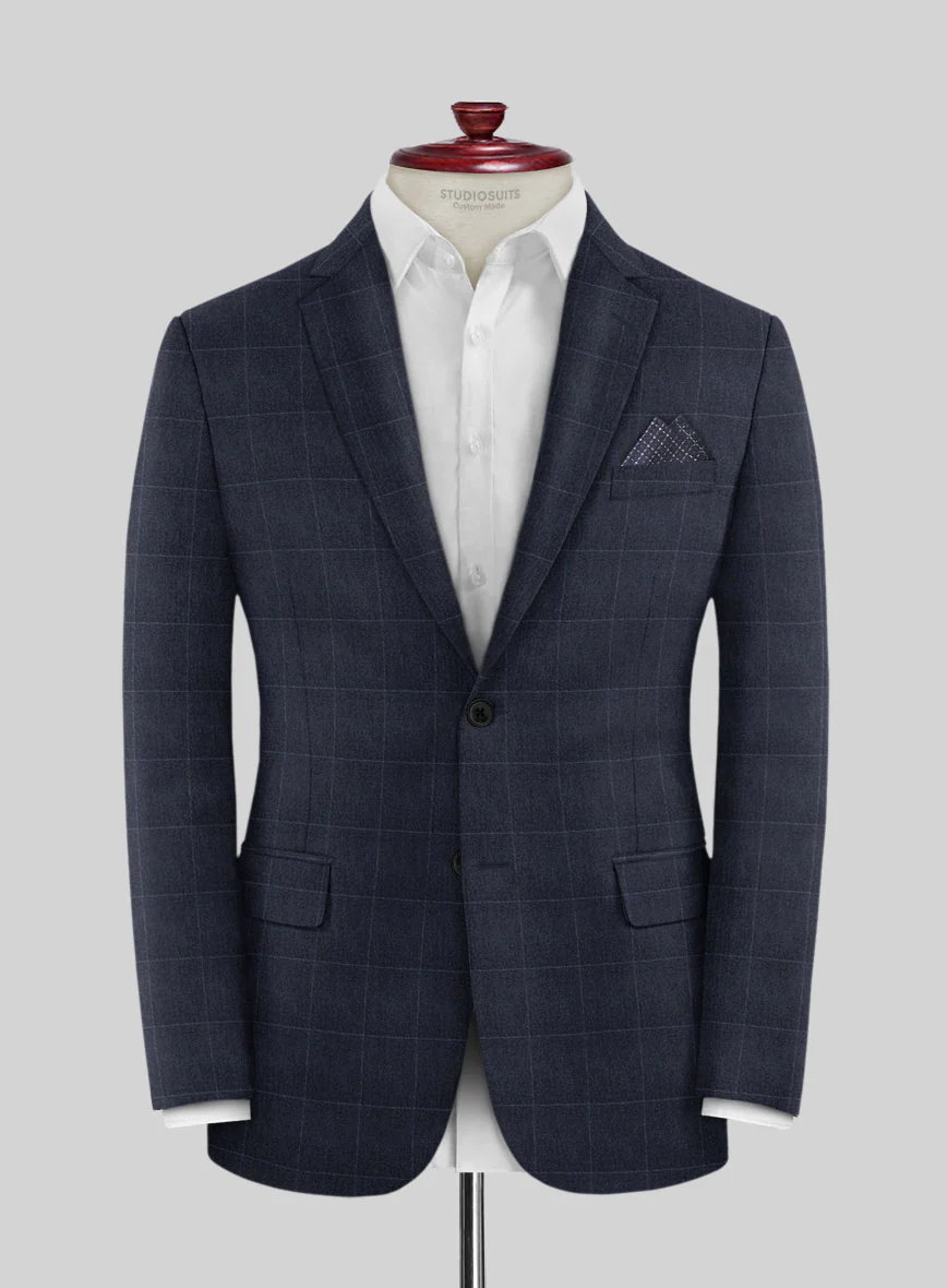 Italian Balca Blue Windowpane Flannel Suit - Image 3