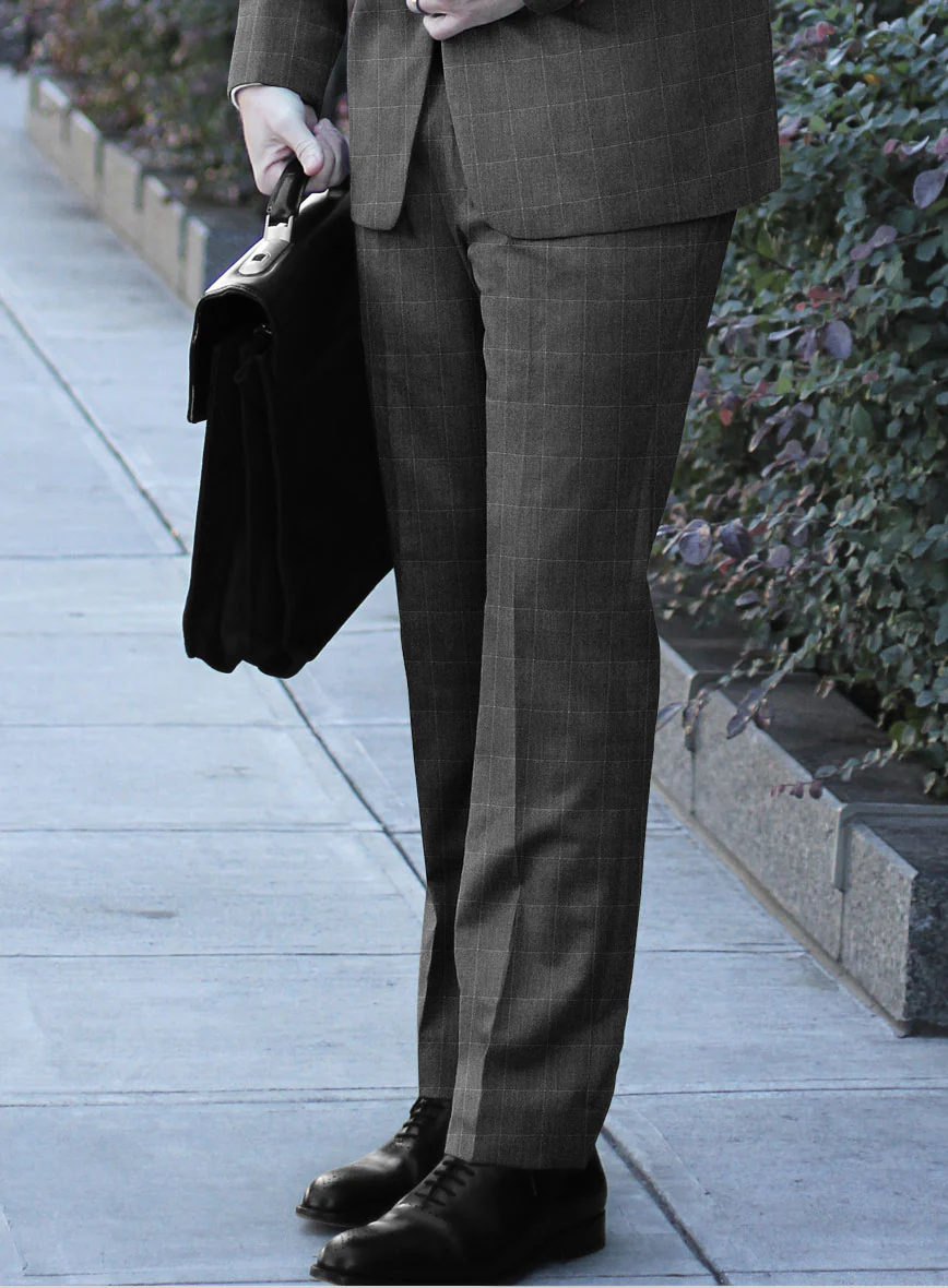 Italian Balca Gray Windowpane Flannel Pants - Image 2