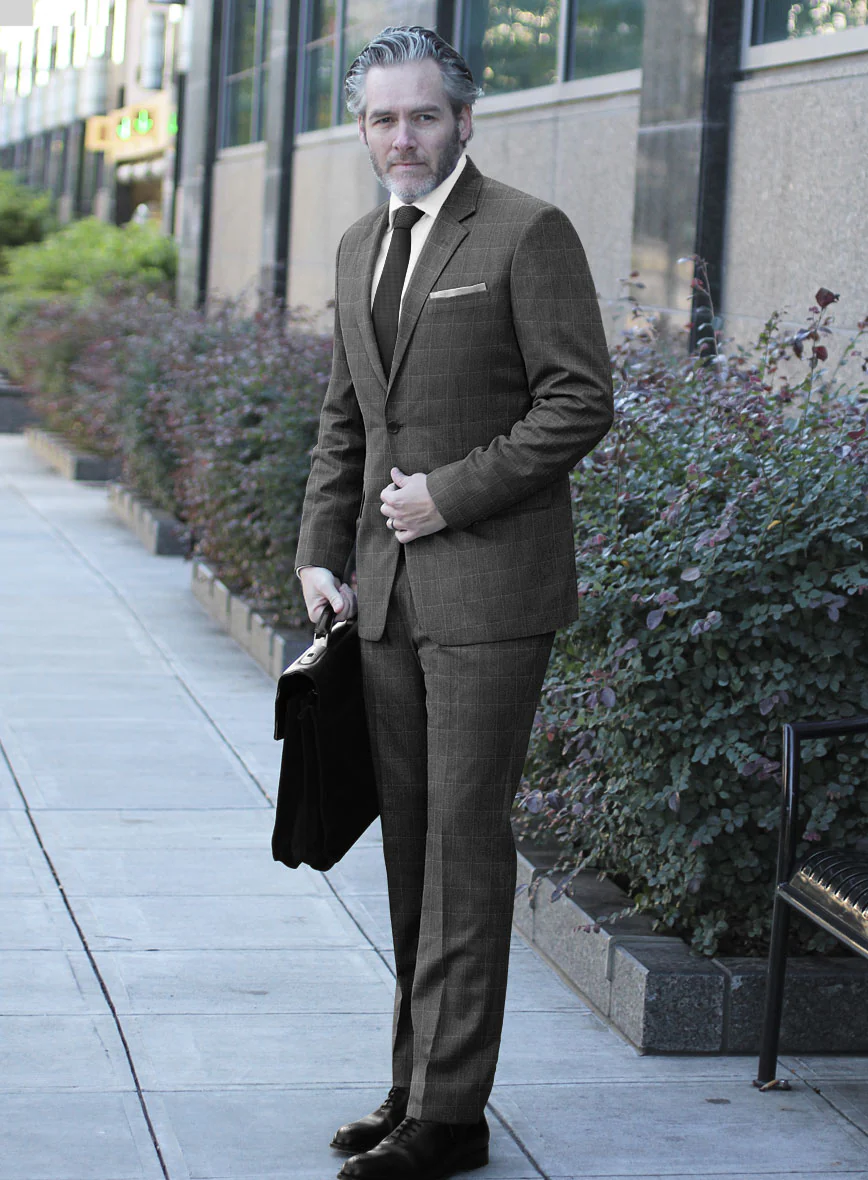 Italian Balca Gray Windowpane Flannel Suit - Image 2