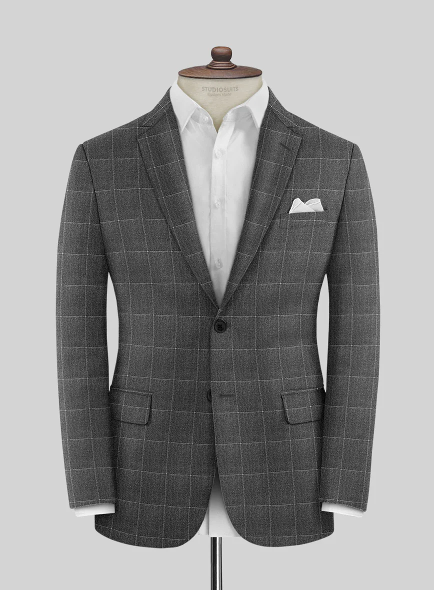 Italian Balca Gray Windowpane Flannel Suit - Image 3