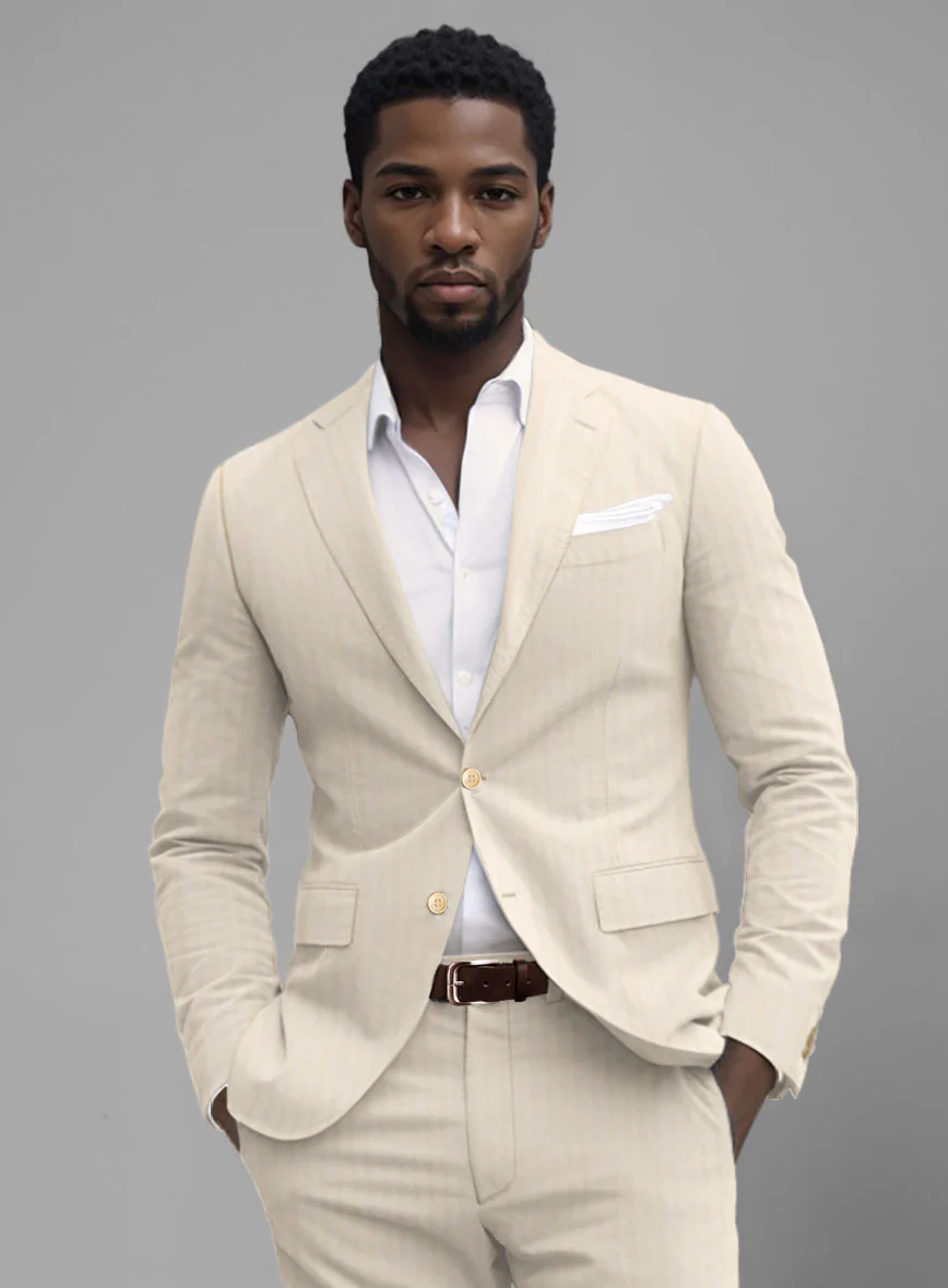 Italian Beige Herringbone Cotton Jacket - Image 2
