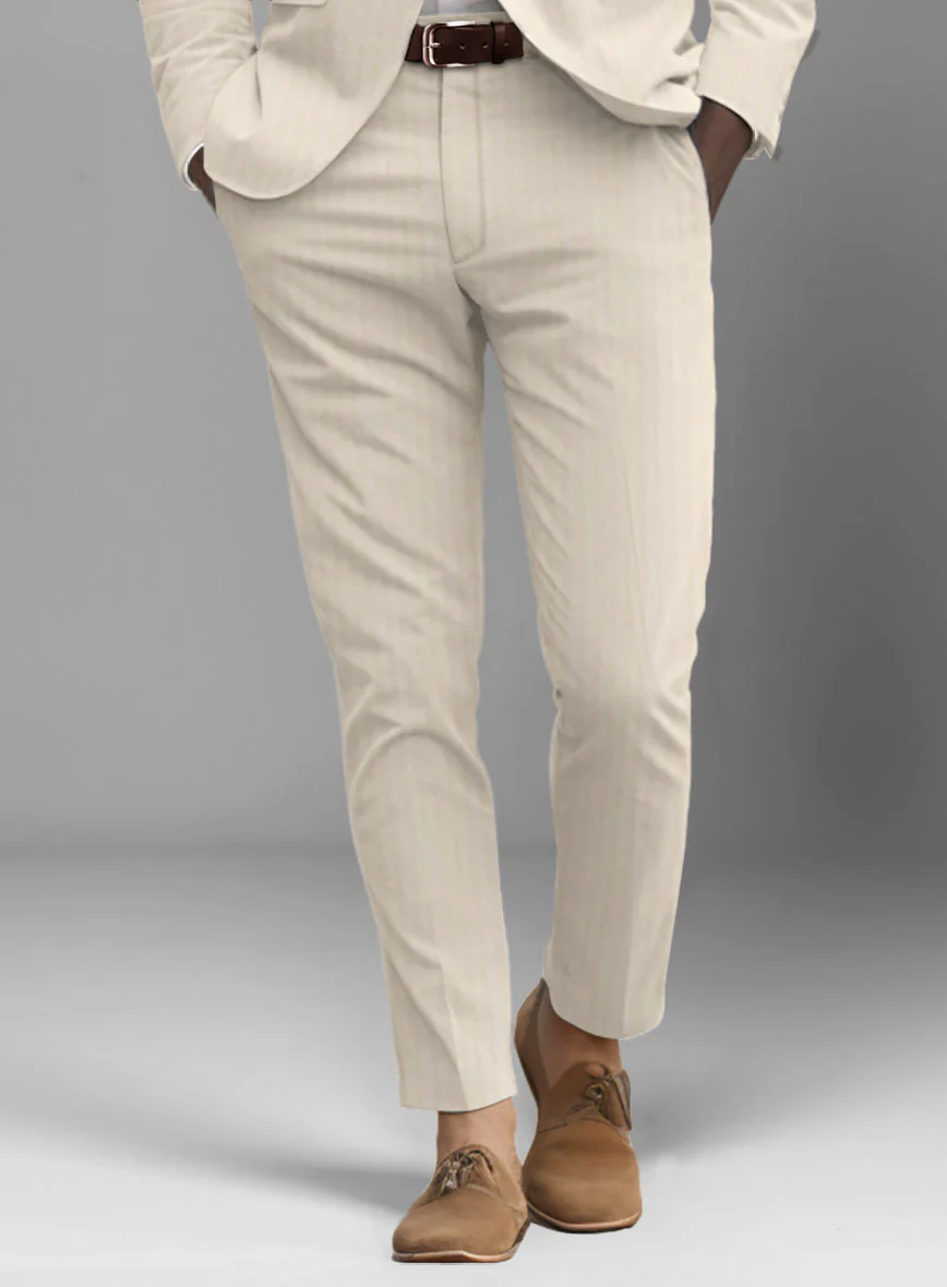 Italian Beige Herringbone Cotton Pants - Image 2