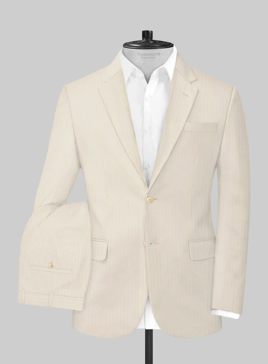 Italian Beige Herringbone Cotton Suit - Image 2