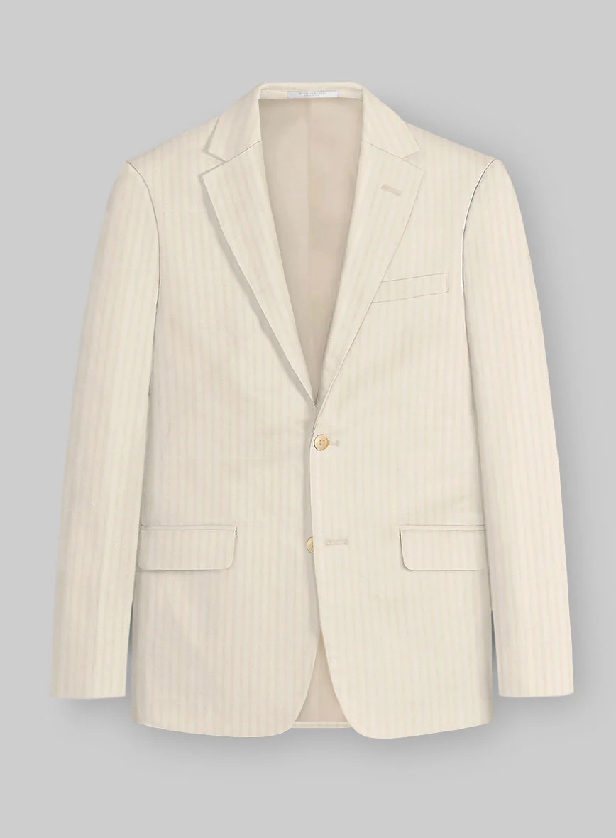 Italian Beige Herringbone Cotton Suit - Image 4