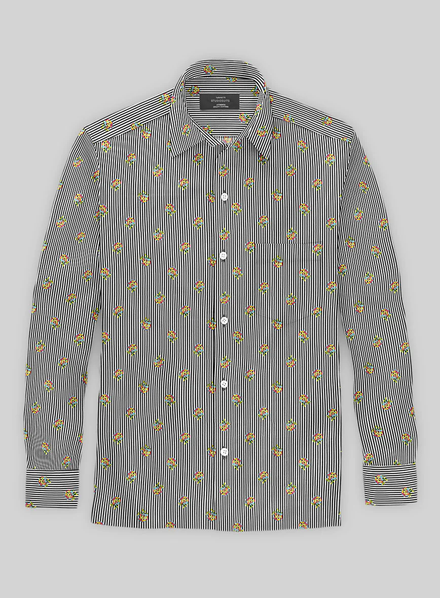 Italian Bengal Stripe Black Summer Linen Shirt - Image 2