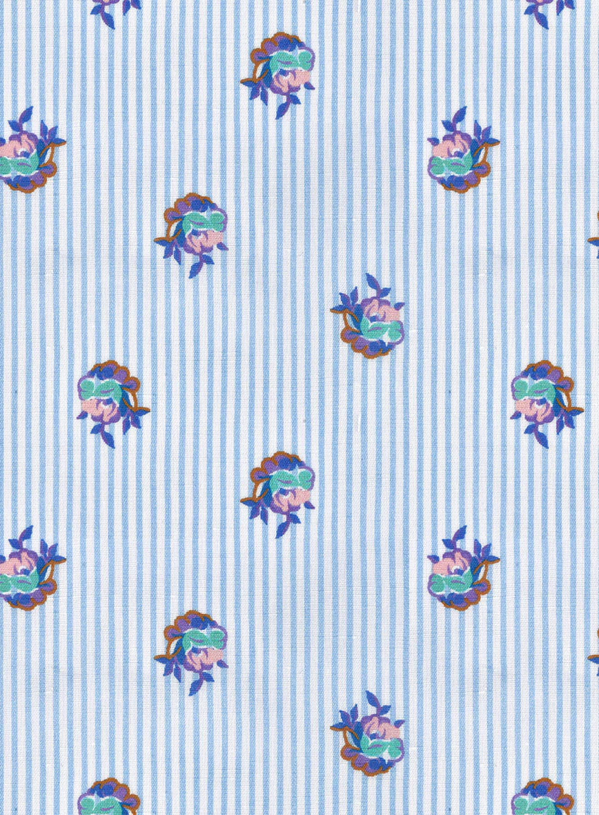 Italian Bengal Stripe Blue Summer Linen Shirt - Image 4