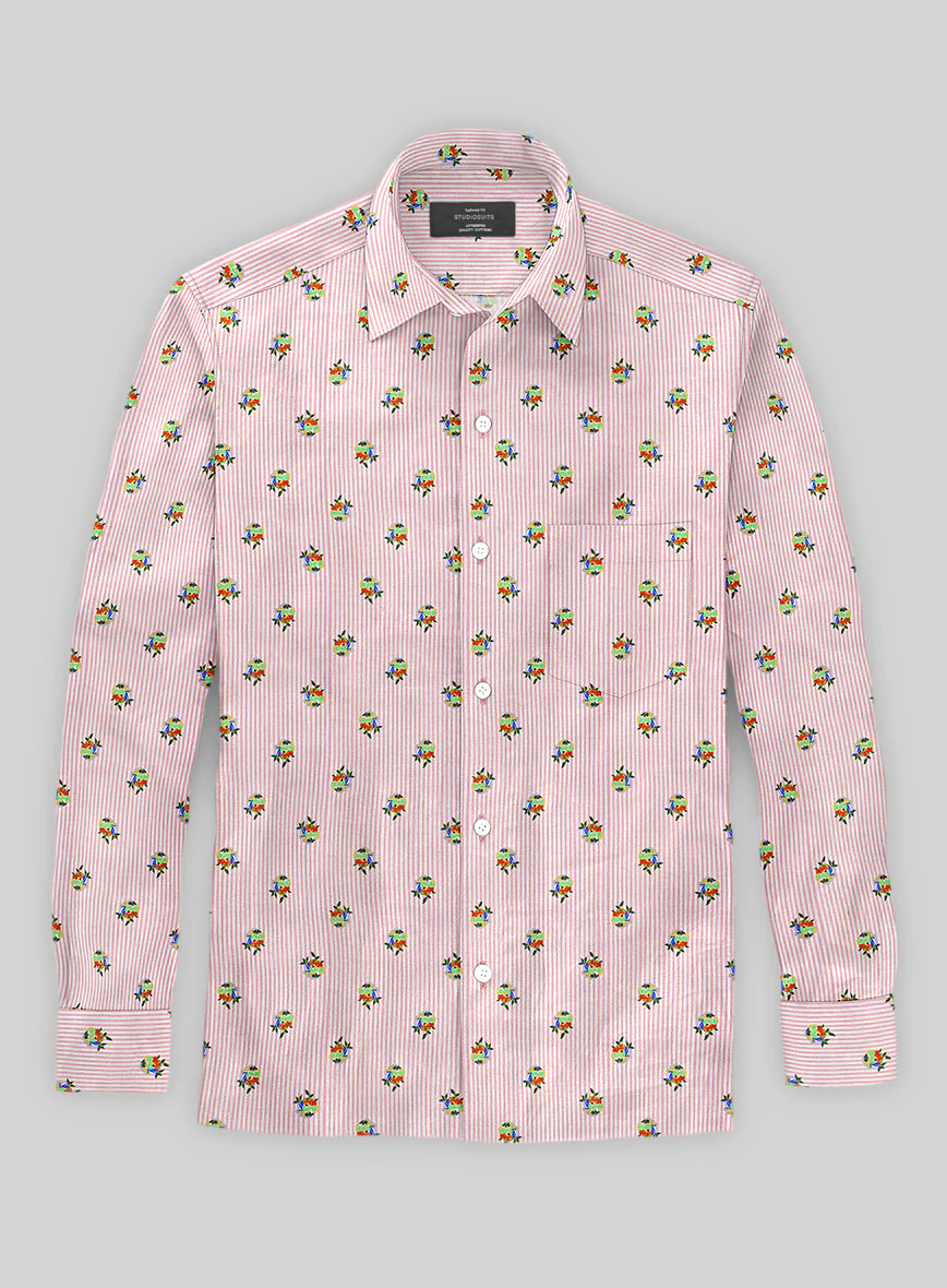 Italian Bengal Stripe Pink Summer Linen Shirt - Image 2