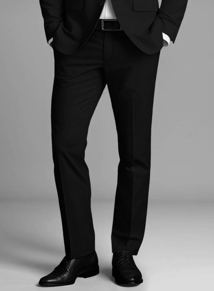 Italian Black Herringbone Cotton Pants - Image 2
