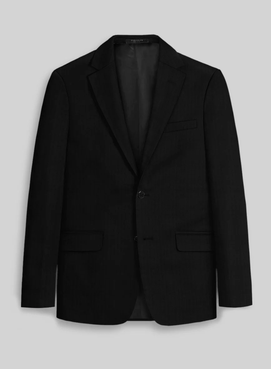 Italian Black Herringbone Cotton Suit - Image 3