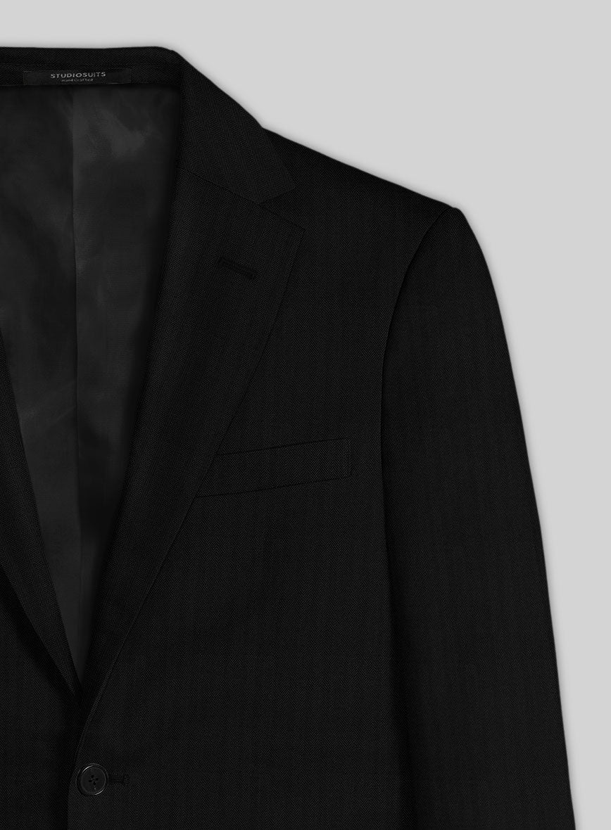Italian Black Herringbone Cotton Suit - Image 5