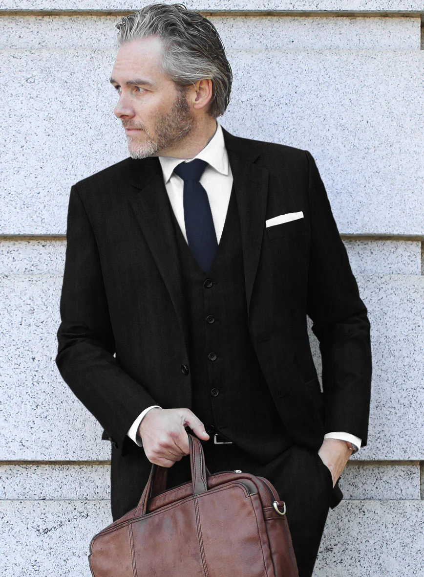 Italian Black Herringbone Flannel Jacket - Image 2