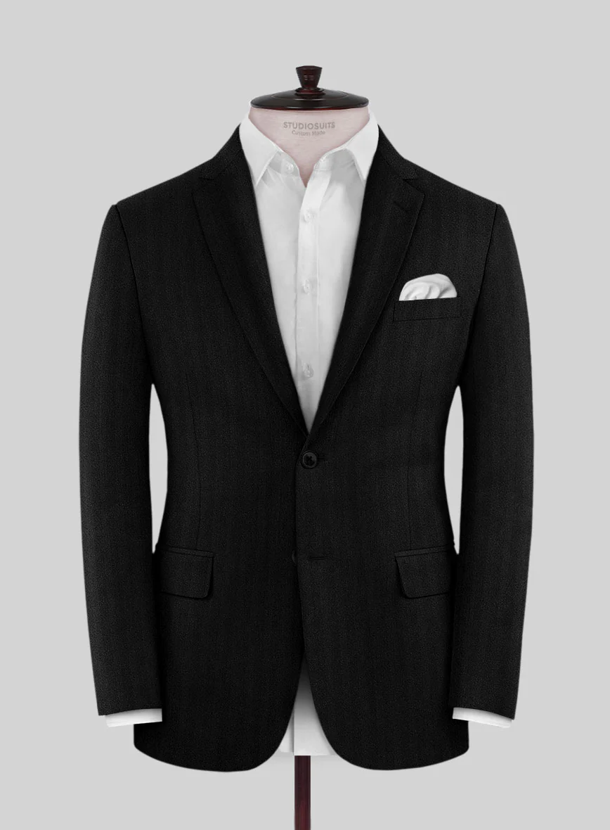 Italian Black Herringbone Flannel Suit - Image 3