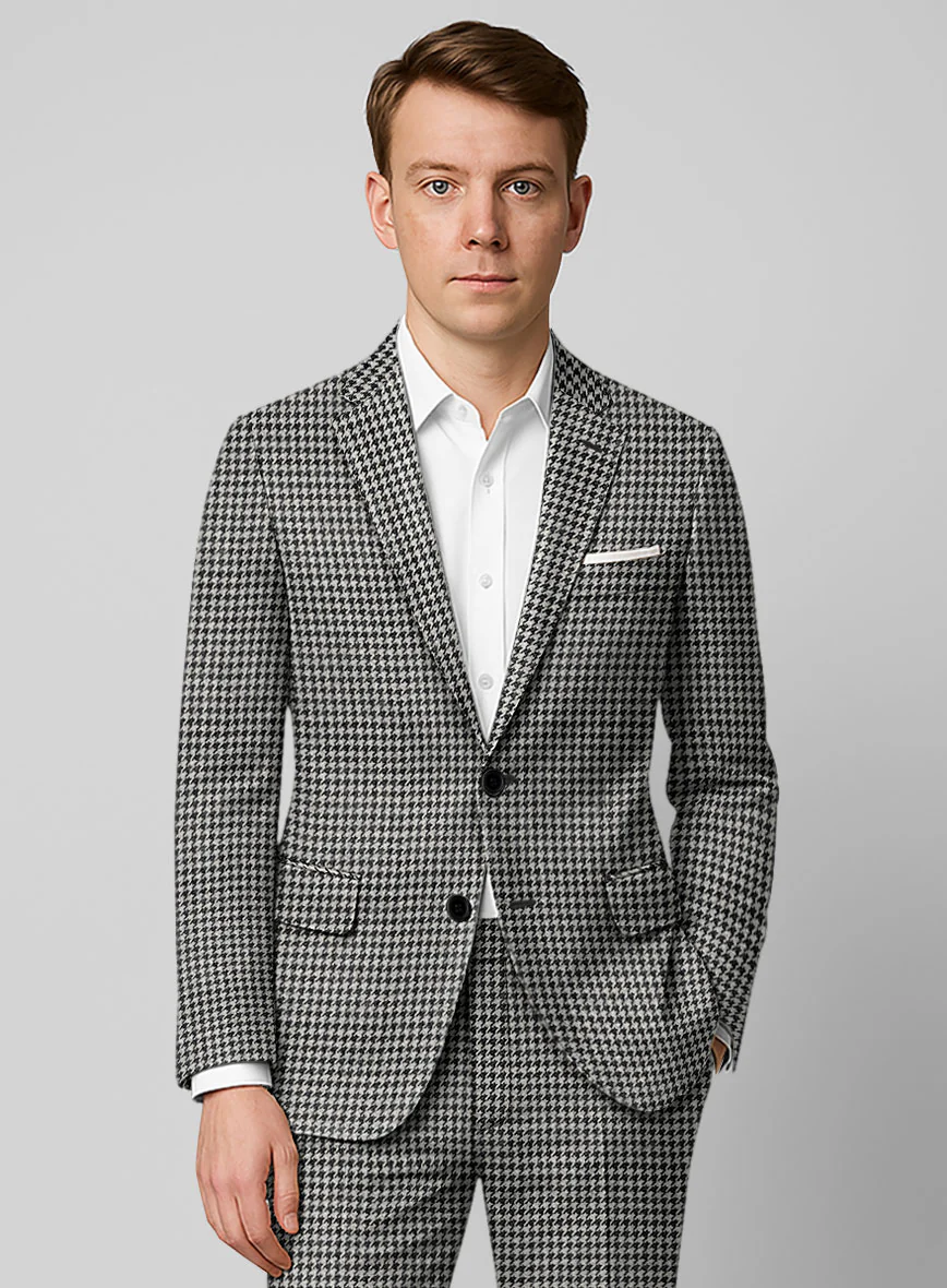Italian Black & White Houndstooth Tweed Suit - Image 4