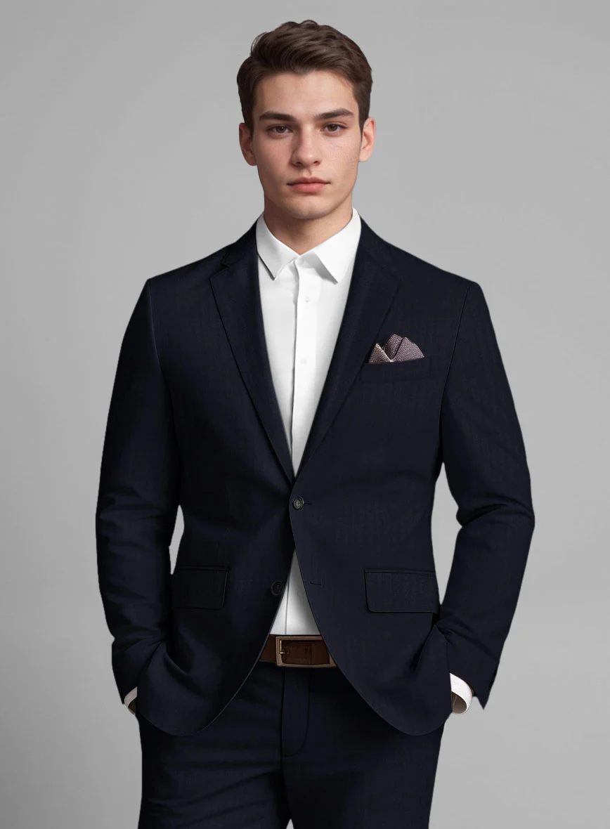 Italian Blue Herringbone Cotton Suit - Image 4