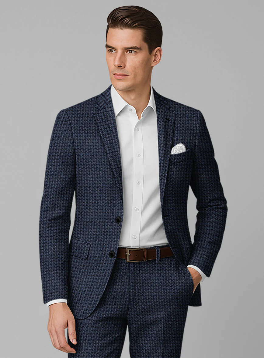Italian Blue Houndstooth Tweed Jacket - Image 3