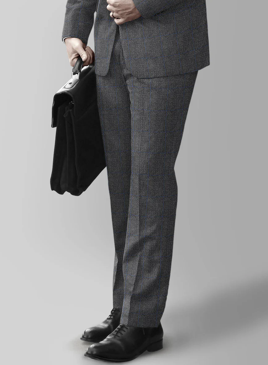 Italian Burta Dark Gray Glen Flannel Pants - Image 2