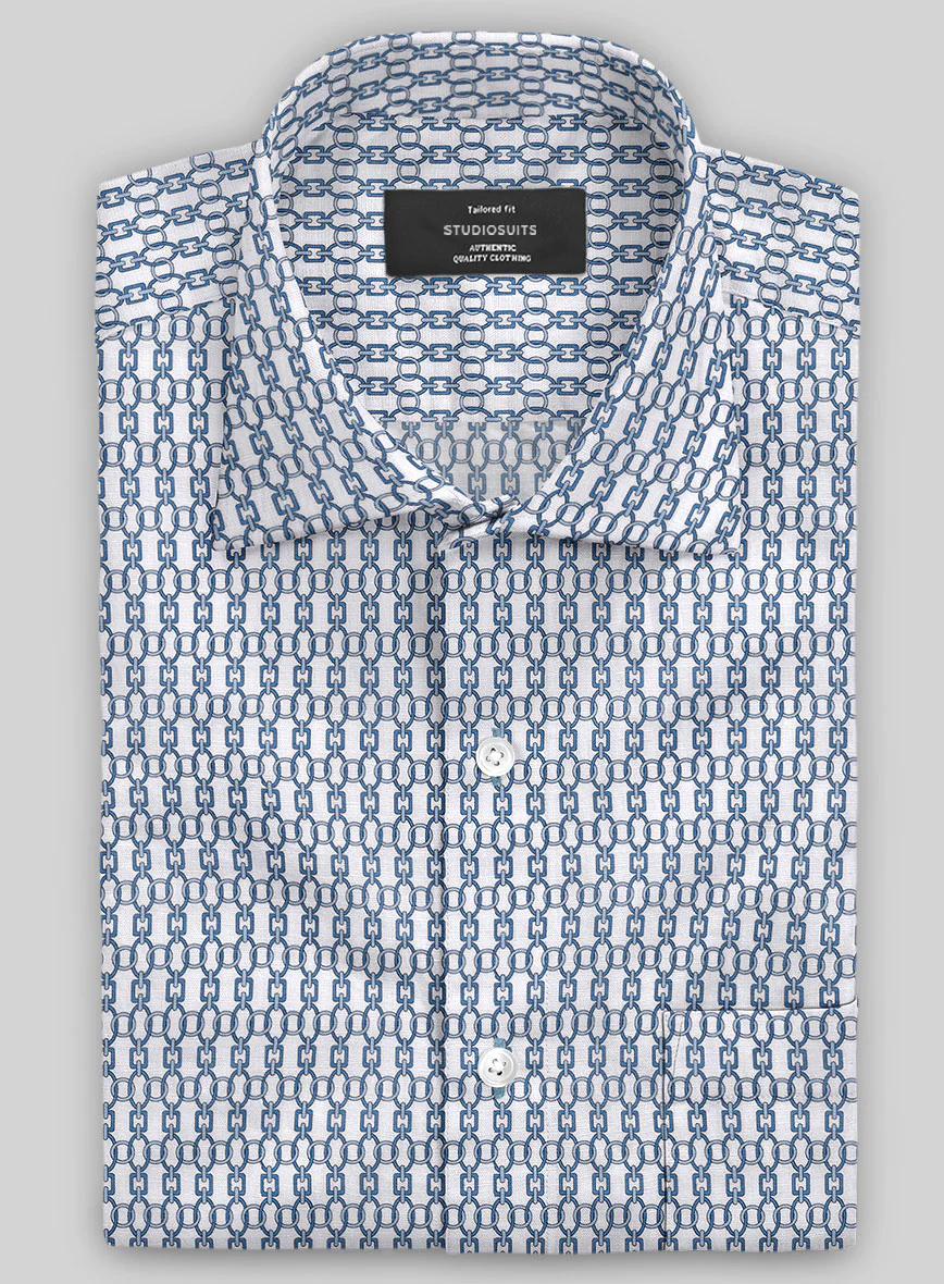 Italian Catena Blue Summer Linen Shirt - Image 2