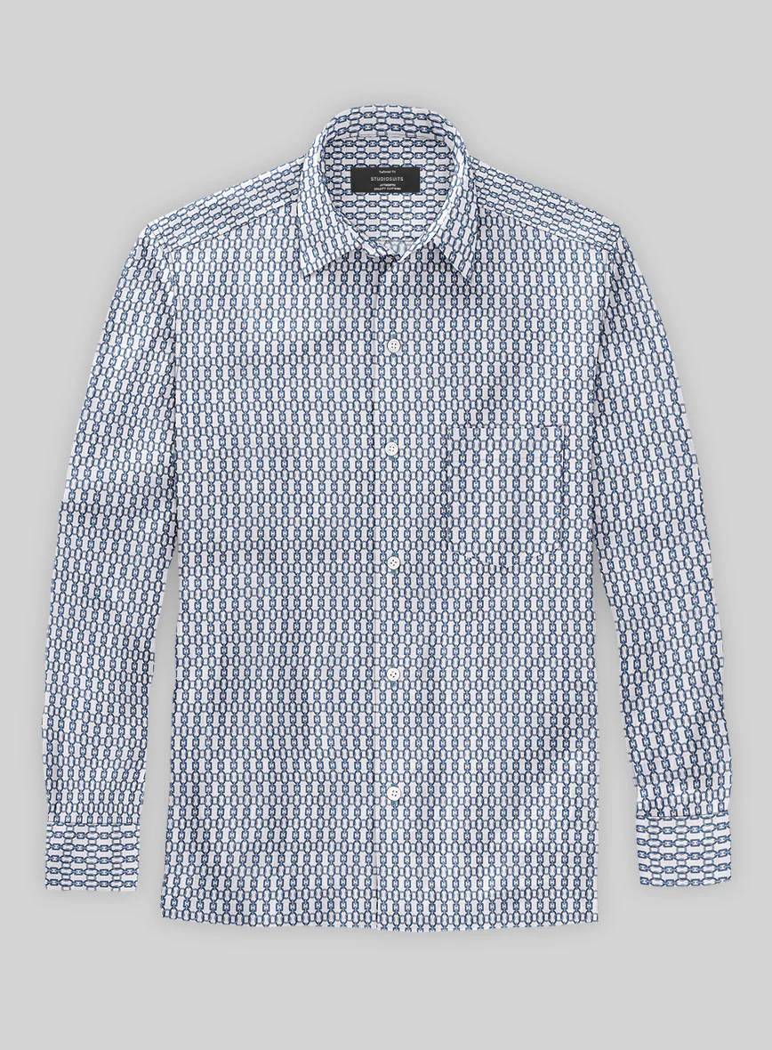 Italian Catena Blue Summer Linen Shirt - Image 2