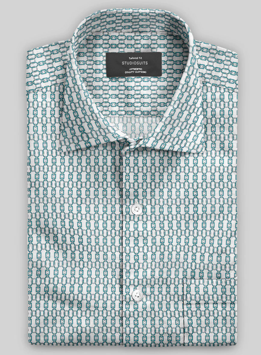 Italian Catena Turquoise Blue Summer Linen Shirt - Image 2
