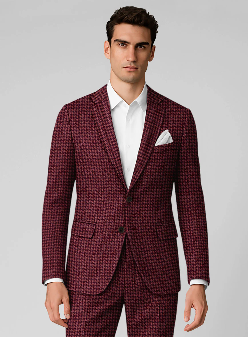 Italian Cerise Houndstooth Tweed Suit - Image 4