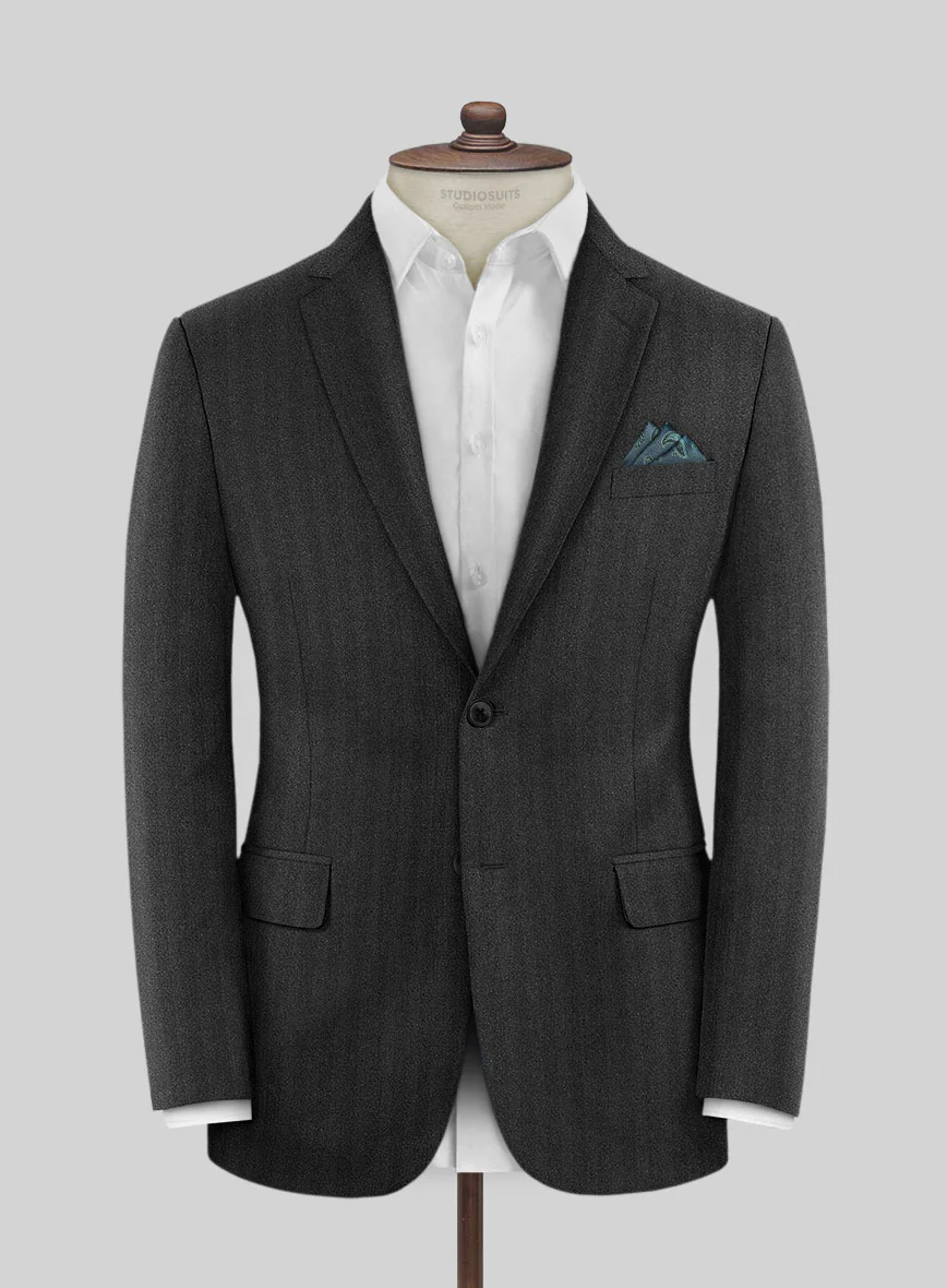 Italian Charcoal Herringbone Flannel Suit - Image 3