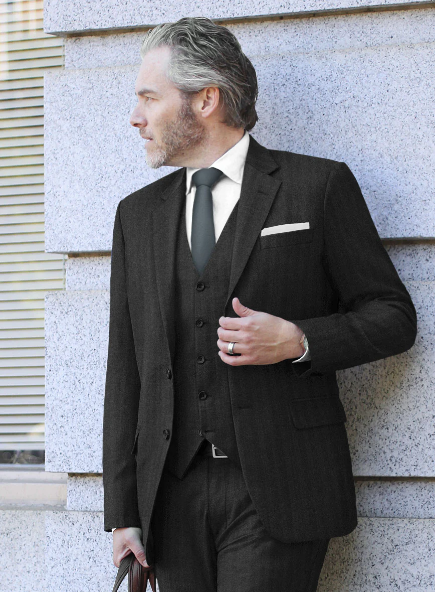 Italian Charcoal Herringbone Flannel Suit - Image 4