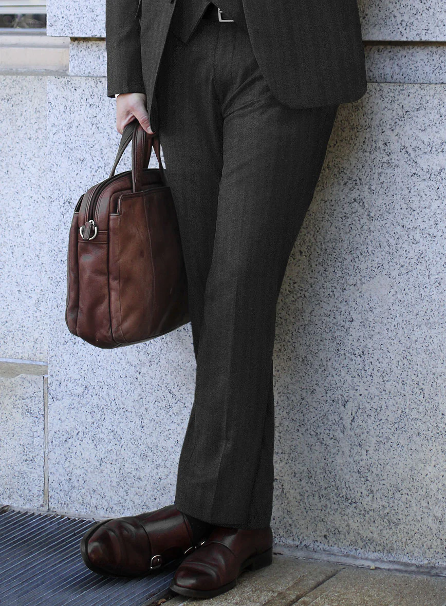 Italian Charcoal Herringbone Flannel Suit - Image 6