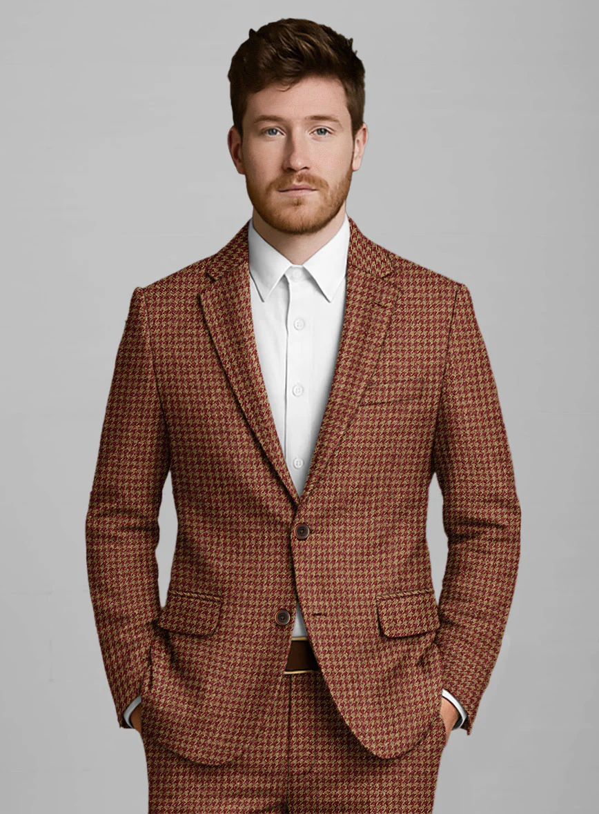 Italian Chestnut Red Houndstooth Tweed Jacket - Image 2