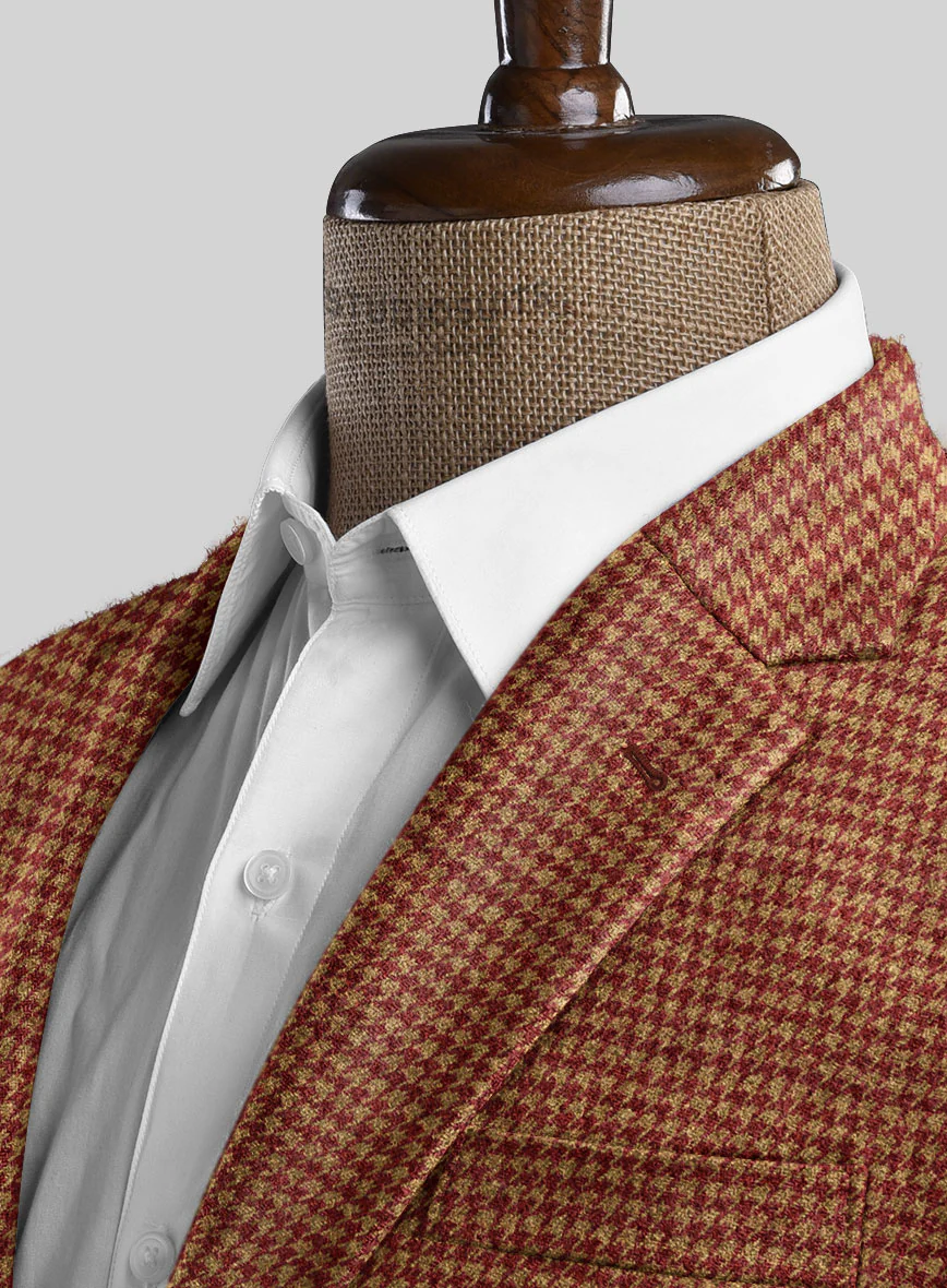 Italian Chestnut Red Houndstooth Tweed Jacket - Image 3
